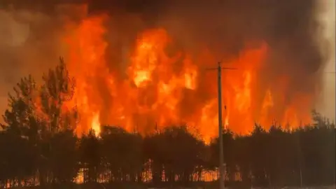EPA-EFE/Shutterstock A handout photo made available by the Government of Manitoba shows a large wildfire spreading northwest of the town of The Pas in Manitoba, Canada,