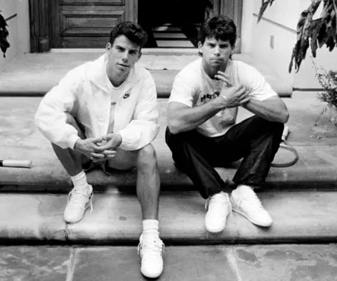 Getty Images Menendez brothers, Erik, left, and Lyle on the steps of their Beverly Hills home in November, 1989