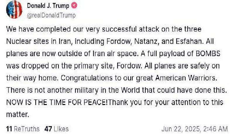 Trump claims U.S. Carried Out Airstrikes on Iranian Nuclear Sites