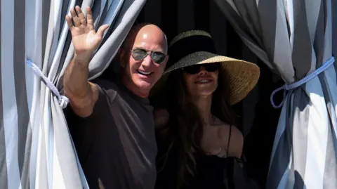 Reuters Jeff Bezos and Lauren Sanchez pictured on Saturday on the final day of their wedding celebrations in Venice