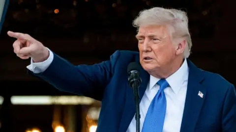 EPA US President Donald Trump points a finger while speaking at the White House
