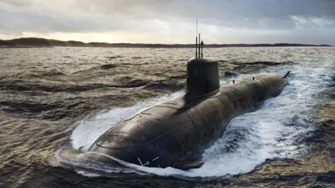 PA Media An illustration of the Aukus submarines