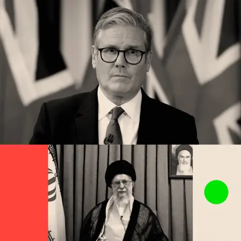 BBC Two treated images of Keir Starmer at the top and Ali Khamenei at the bottom