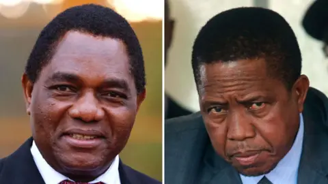 EPA / AFP A composite image showing the head and shoulders of Hakainde Hichilema and Edgar Lungu