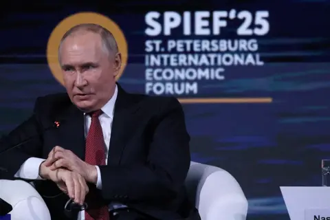 Getty Images Russian President Vladimir Putin speaks during the plenary session of the 28th Saint Petersburg International Economic Forum SPIEF 2025