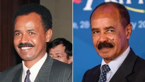 AFP via Getty Images A composite of two pictures of Isaias Afwerki - one on the left taken in 1994 and the one on the right in 2024