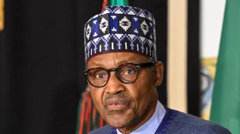 Getty Images Nigeria's President Muhammadu Buhari delivers remarks to journalists at the end of his meeting with Portuguese President Marcelo Rebelo de Sousa (not seen) in Belem Presidential Palace at the beginning of his State Visit to the country on June 30, 2022, in Lisbon, Portugal