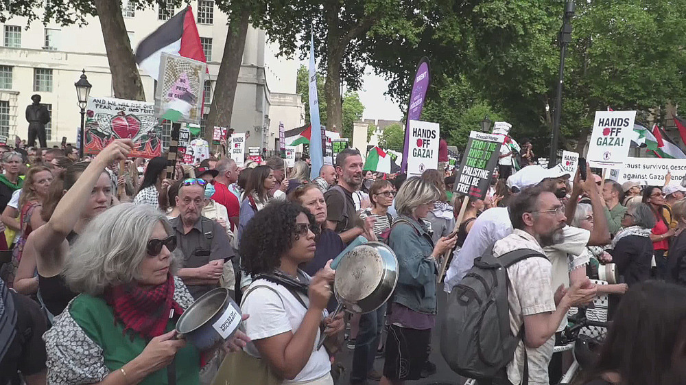 London protesters rap UK govt. for enabling Palestinian starvation