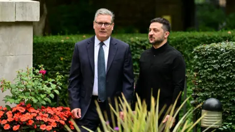 BBC Prime Minister Sir Keir Starmer (left) and Ukrainian President Volodymyr Zelensky in the garden of number 10 Downing Street.