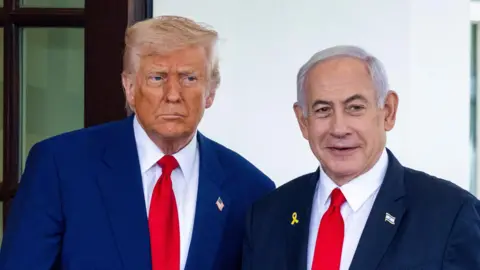 EPA US President Donald Trump greets Israeli Prime Minister Benjamin Netanyahu as he arrives for a meeting at the West Wing of the White House