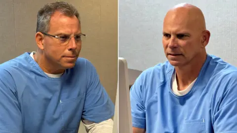 Reuters Photos of Erik Menendez (left) and his brother Lyle (right) appearing in remote hearings before parole boards this week - images provided by the California Department of Corrections and Rehabilitation