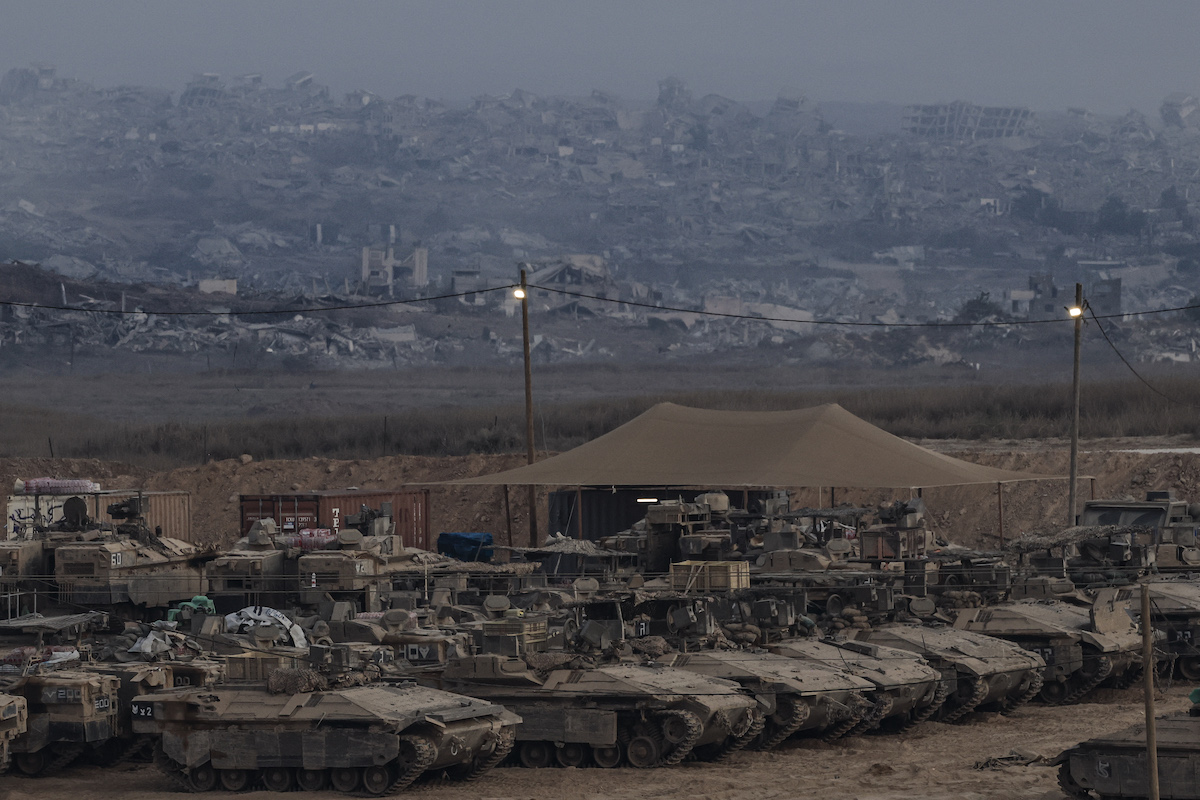 A view captured near the Gaza border, shows tank and armored vehicle movements of the Israeli army as Israel’s attacks on Gaza continue without interruption, on August 10, 2025. [Tsafrir Abayov - Anadolu Agency]