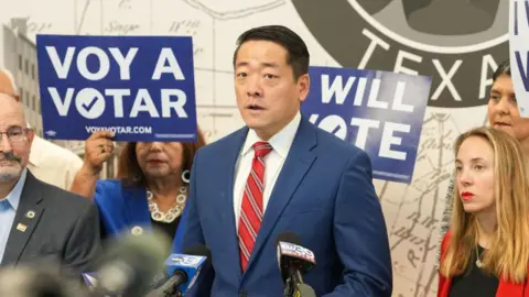 Getty Images State Rep. Gene Wu, D-Houston, speaks during a press conference about voters having their registrations suspended ahead of the upcoming November election Thursday, Aug. 29, 2024
