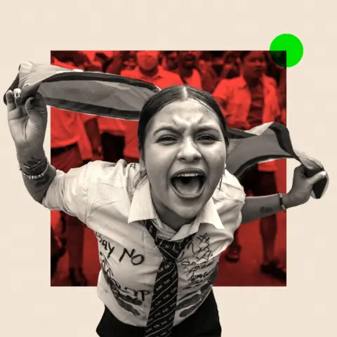 BBC A demonstrator shouts during a protest outside the Parliament in Kathmandu