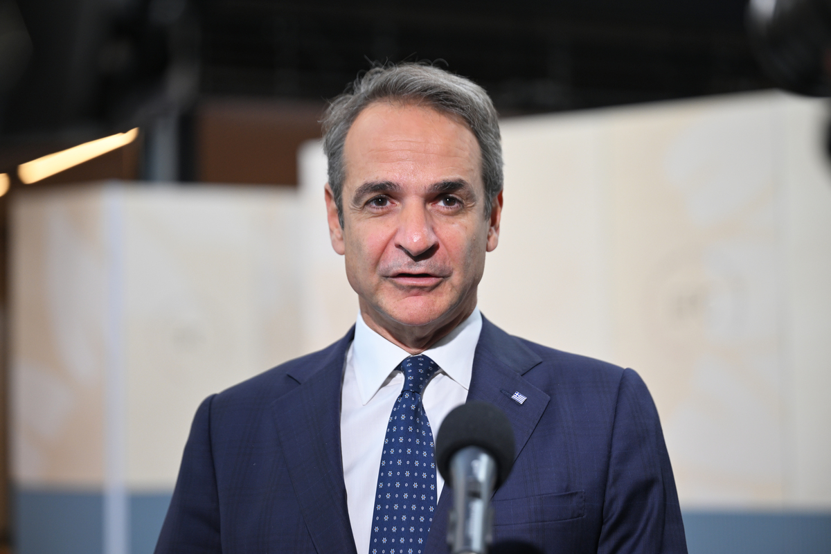Greek Prime Minister Kyriakos Mitsotakis delivers a press statement during the 7th summit of the European Political Community (EPC) hosted by Denmark, in Copenhagen, Denmark on October 2, 2025. [Dursun Aydemir - Anadolu Agency]