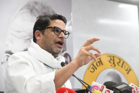 Hindustan Times via Getty Images Political strategist Prashant Kishor addresses a press conference at Gyan Bhawan on May 5, 2022 in Patna, India. (Photo by Santosh Kumar/Hindustan Times via Getty Images)