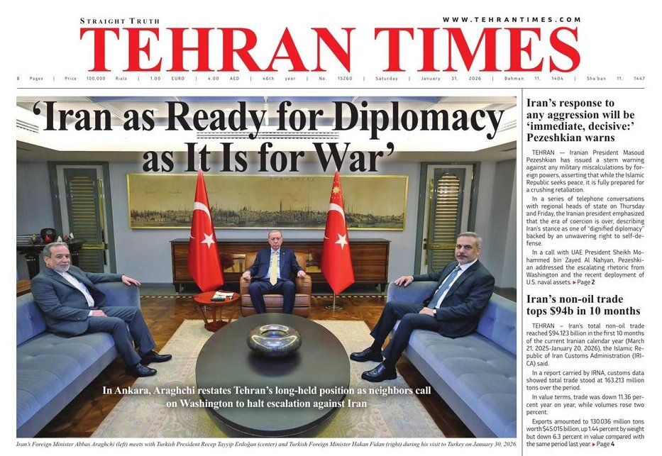 Front pages of Iran’s English dailies on January 31