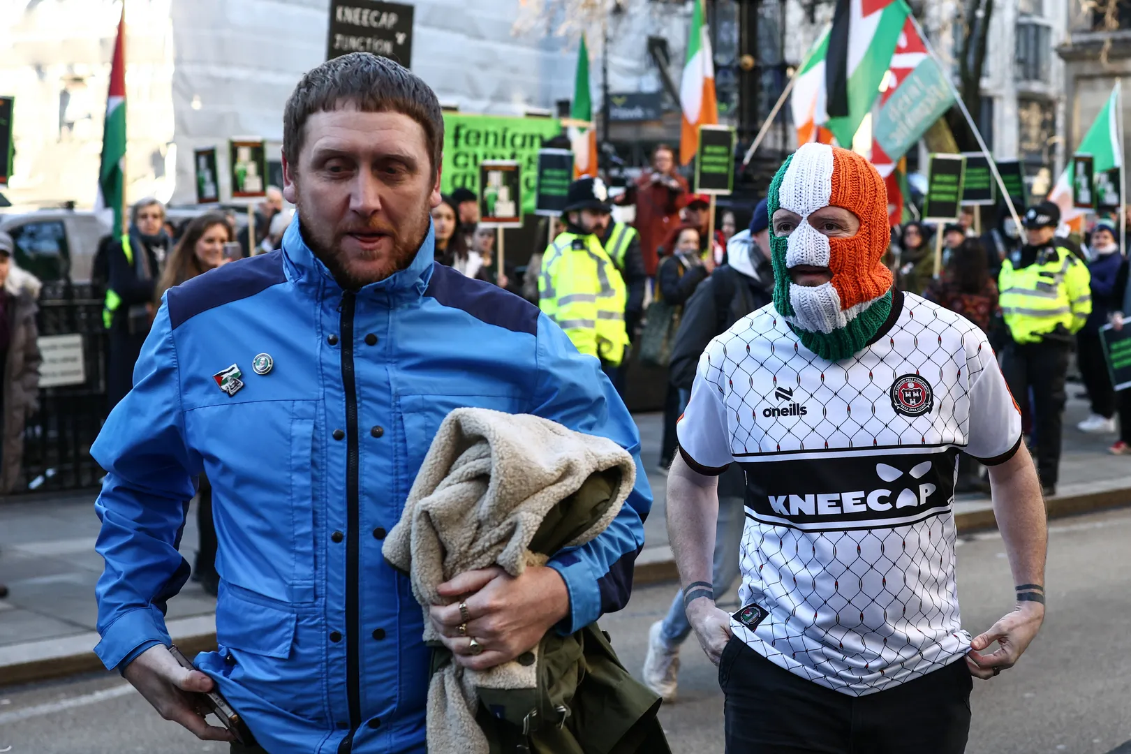 Kneecap’s pro-Palestine supporters protest court appeal