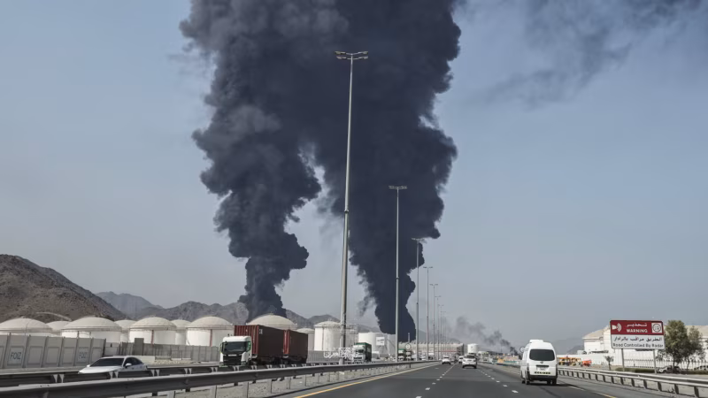 Iran Says Oil Exports Continue After Kharg Strikes As Fire Hits UAE Oil Hub