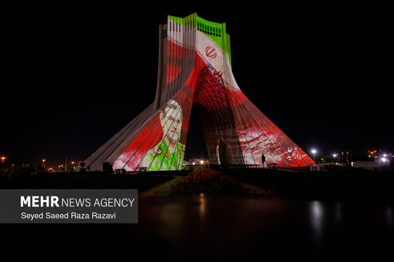 Azadi Tower lit up for Persian Gulf Day