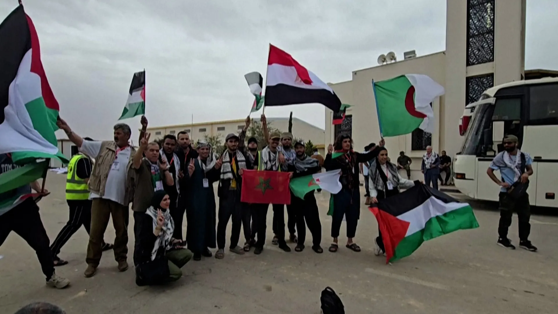 Activists take part in a land convoy from Libya to bring aid to Gaza | Gaza