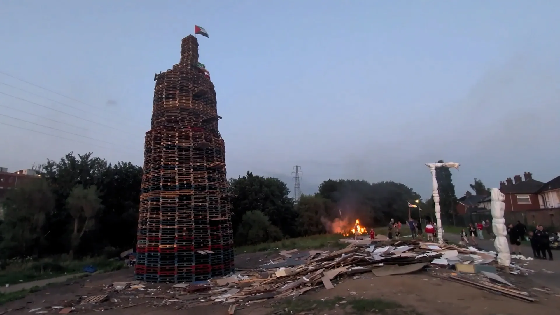Anti-migrant display set alight in Northern Ireland bonfire | Israel-Palestine conflict